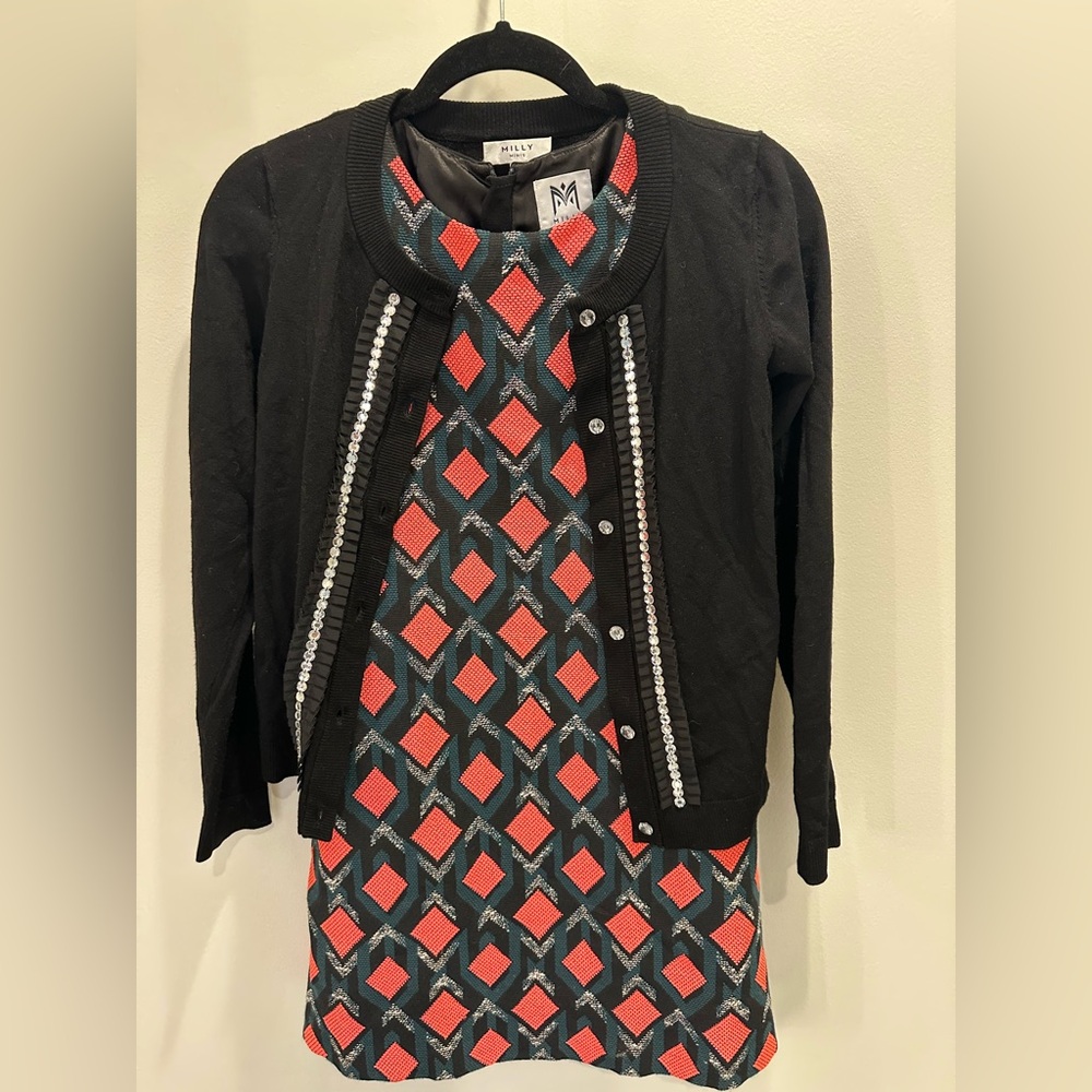Mini MILLY Girls Diamond Jacquard Dress and Cardigan Size 14